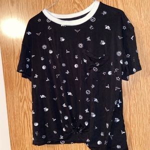 Black tee with white little designs large